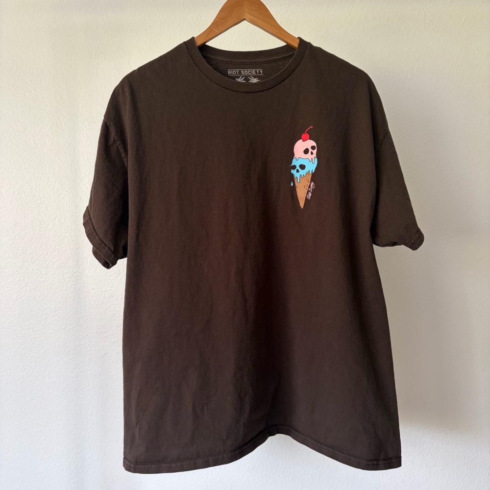 Riot Society Men's Brown Graphic Tee - Ice Cream Skull Design
